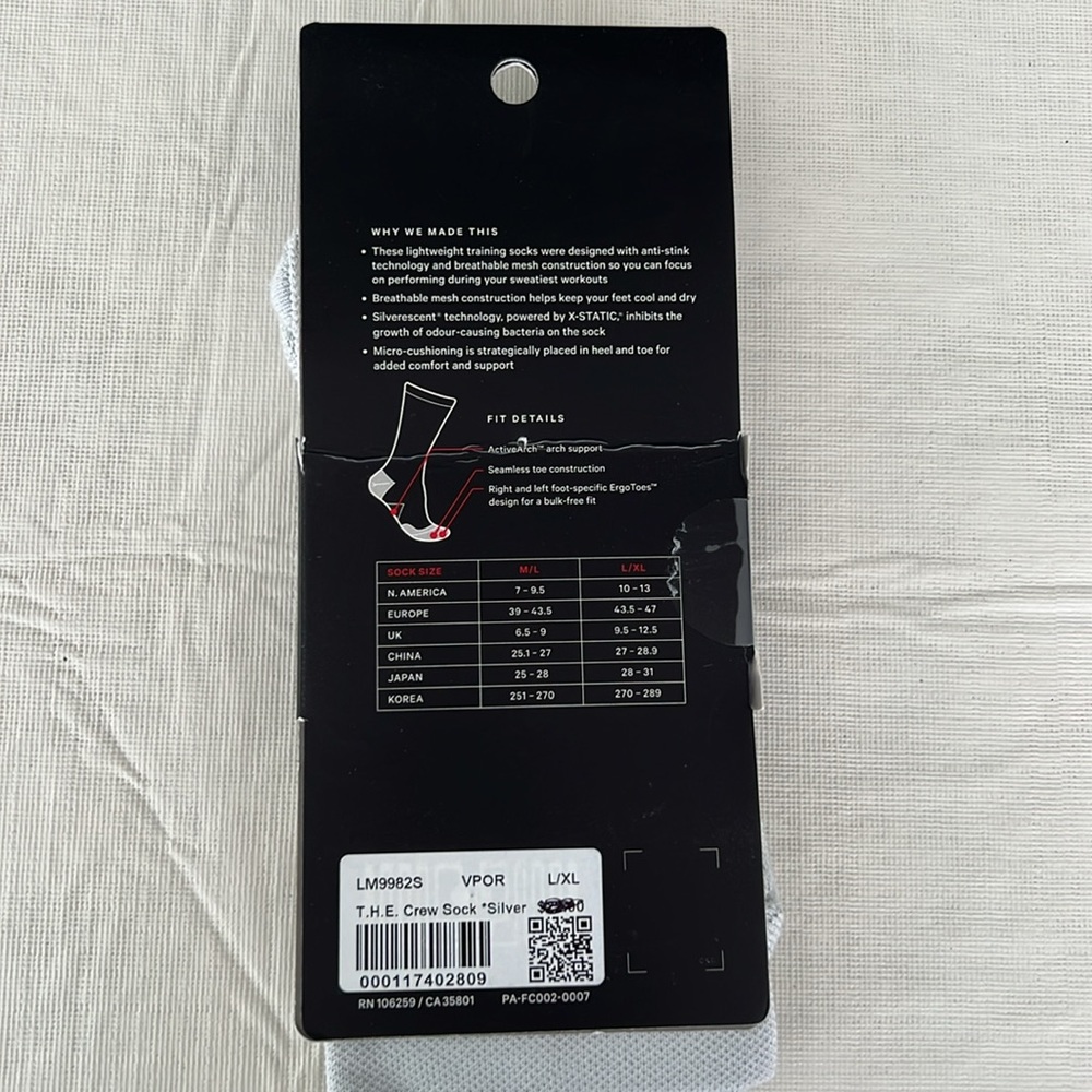 LULULEMON Grey THE Crew Sock *Silver Anti Stink Micro Cushion Training L/XL NWT - Picture 4 of 9